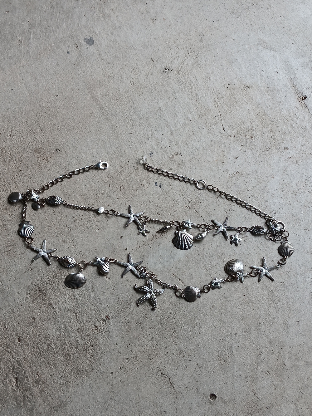 Vintage Silver Tone Nautical Chain Belt Seashell Starfish Fish 32.5" Long